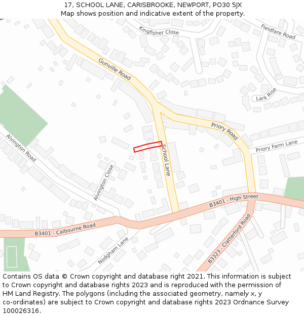 17, SCHOOL LANE, CARISBROOKE, NEWPORT, PO30 5JX: Location map and indicative extent of plot