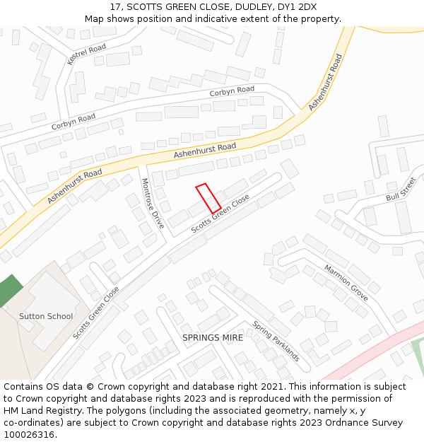 17, SCOTTS GREEN CLOSE, DUDLEY, DY1 2DX: Location map and indicative extent of plot