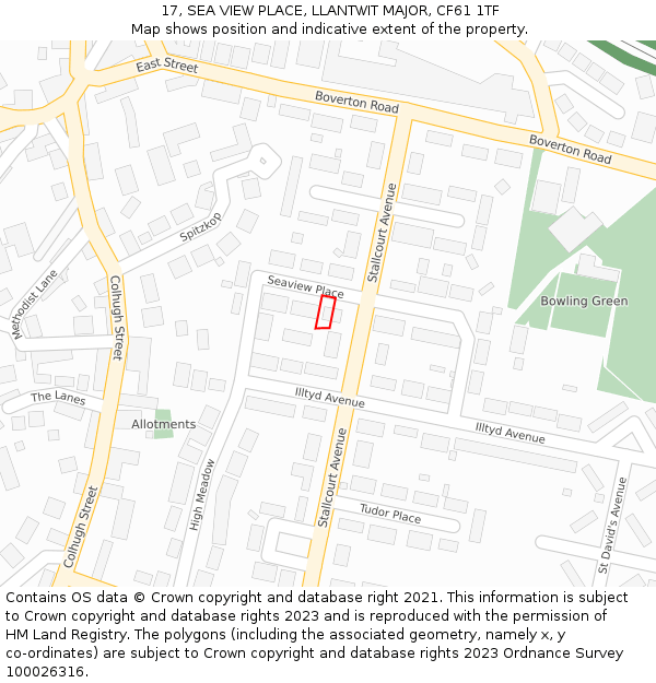 17, SEA VIEW PLACE, LLANTWIT MAJOR, CF61 1TF: Location map and indicative extent of plot