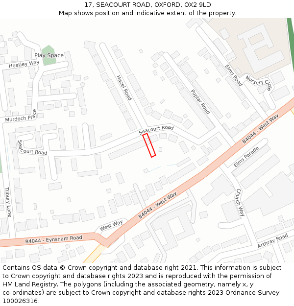 17, SEACOURT ROAD, OXFORD, OX2 9LD: Location map and indicative extent of plot