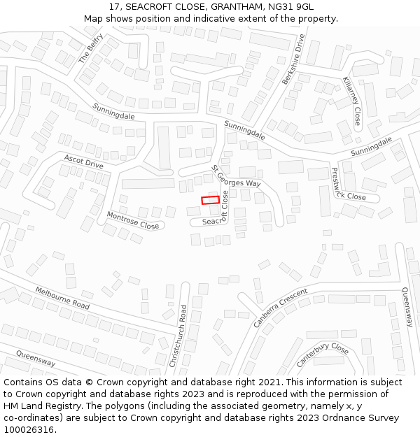 17, SEACROFT CLOSE, GRANTHAM, NG31 9GL: Location map and indicative extent of plot