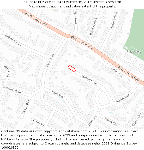 17, SEAFIELD CLOSE, EAST WITTERING, CHICHESTER, PO20 8DP: Location map and indicative extent of plot