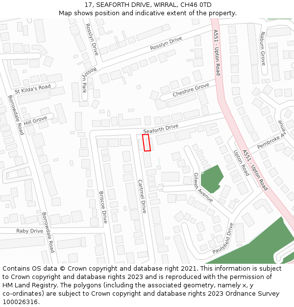 17, SEAFORTH DRIVE, WIRRAL, CH46 0TD: Location map and indicative extent of plot