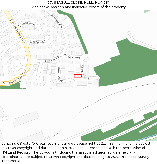 17, SEAGULL CLOSE, HULL, HU4 6SN: Location map and indicative extent of plot