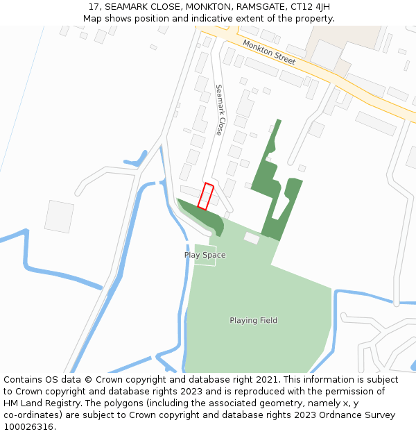 17, SEAMARK CLOSE, MONKTON, RAMSGATE, CT12 4JH: Location map and indicative extent of plot