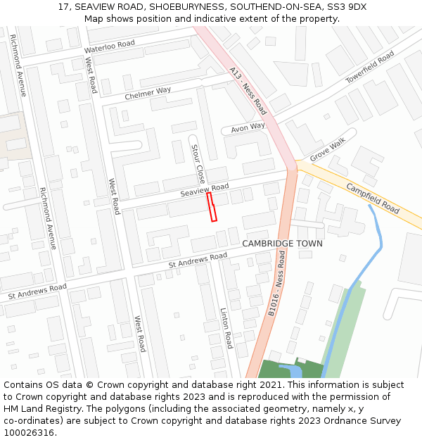 17, SEAVIEW ROAD, SHOEBURYNESS, SOUTHEND-ON-SEA, SS3 9DX: Location map and indicative extent of plot