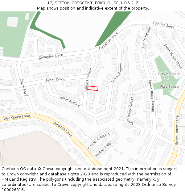 17, SEFTON CRESCENT, BRIGHOUSE, HD6 2LZ: Location map and indicative extent of plot