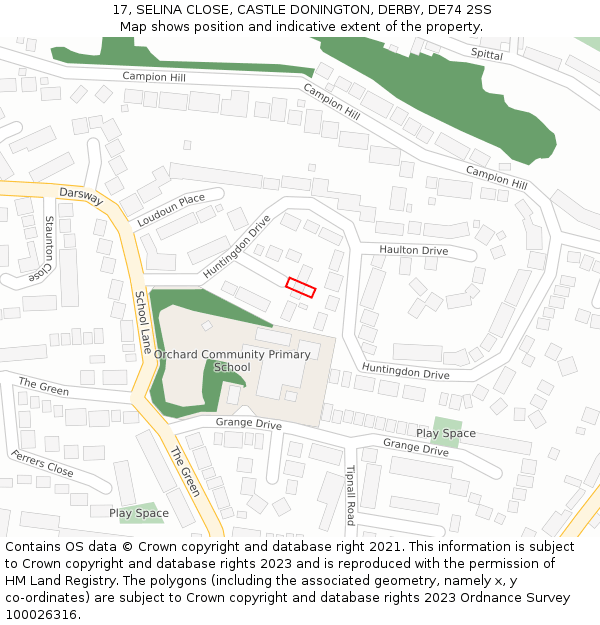 17, SELINA CLOSE, CASTLE DONINGTON, DERBY, DE74 2SS: Location map and indicative extent of plot