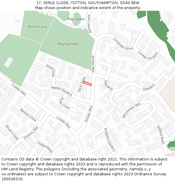 17, SERLE CLOSE, TOTTON, SOUTHAMPTON, SO40 8EW: Location map and indicative extent of plot