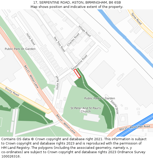 17, SERPENTINE ROAD, ASTON, BIRMINGHAM, B6 6SB: Location map and indicative extent of plot