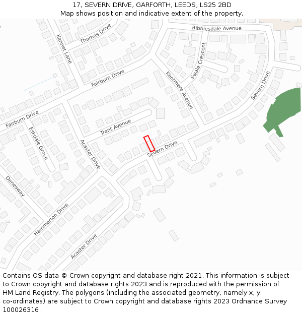 17, SEVERN DRIVE, GARFORTH, LEEDS, LS25 2BD: Location map and indicative extent of plot