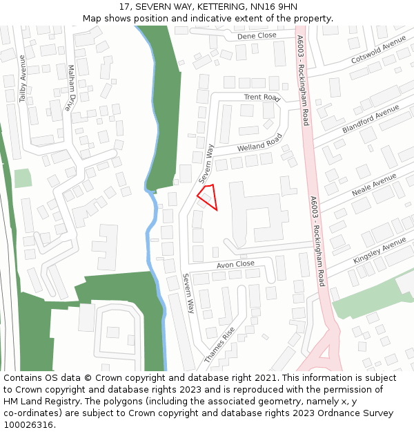 17, SEVERN WAY, KETTERING, NN16 9HN: Location map and indicative extent of plot