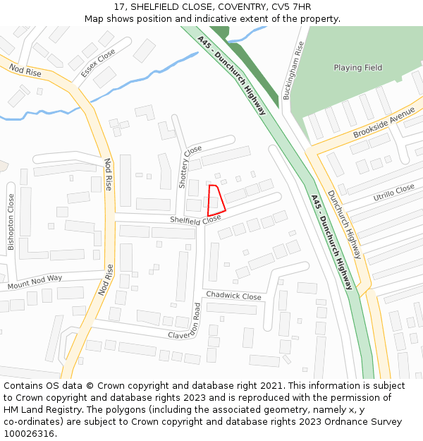 17, SHELFIELD CLOSE, COVENTRY, CV5 7HR: Location map and indicative extent of plot