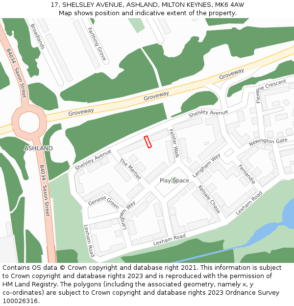 17, SHELSLEY AVENUE, ASHLAND, MILTON KEYNES, MK6 4AW: Location map and indicative extent of plot