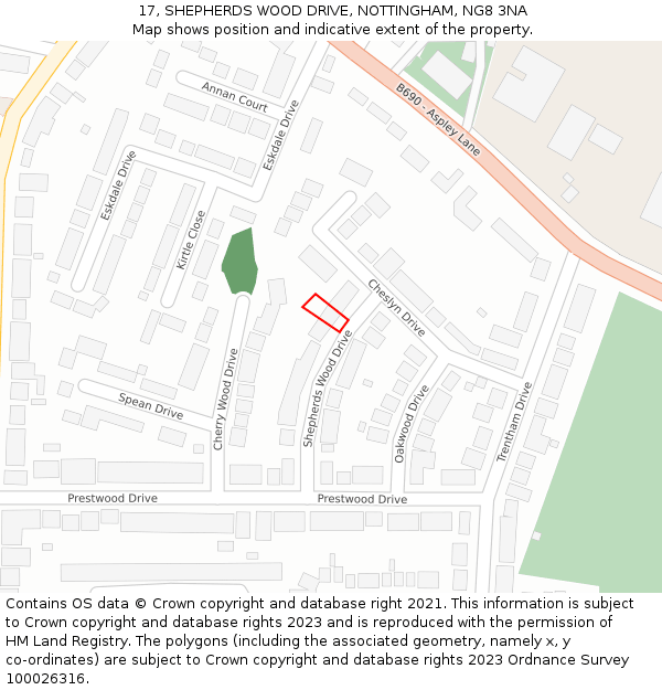 17, SHEPHERDS WOOD DRIVE, NOTTINGHAM, NG8 3NA: Location map and indicative extent of plot