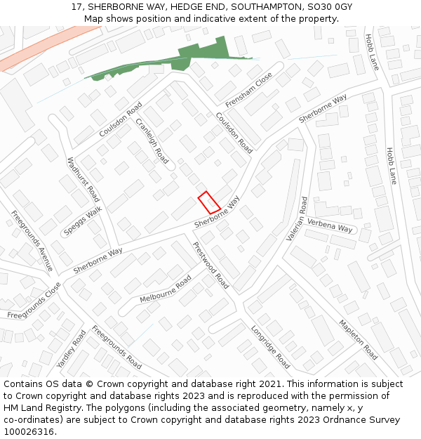 17, SHERBORNE WAY, HEDGE END, SOUTHAMPTON, SO30 0GY: Location map and indicative extent of plot