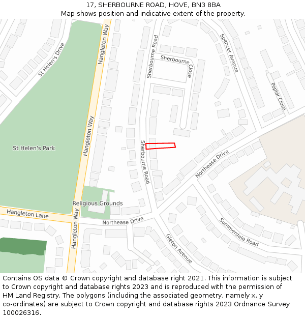 17, SHERBOURNE ROAD, HOVE, BN3 8BA: Location map and indicative extent of plot