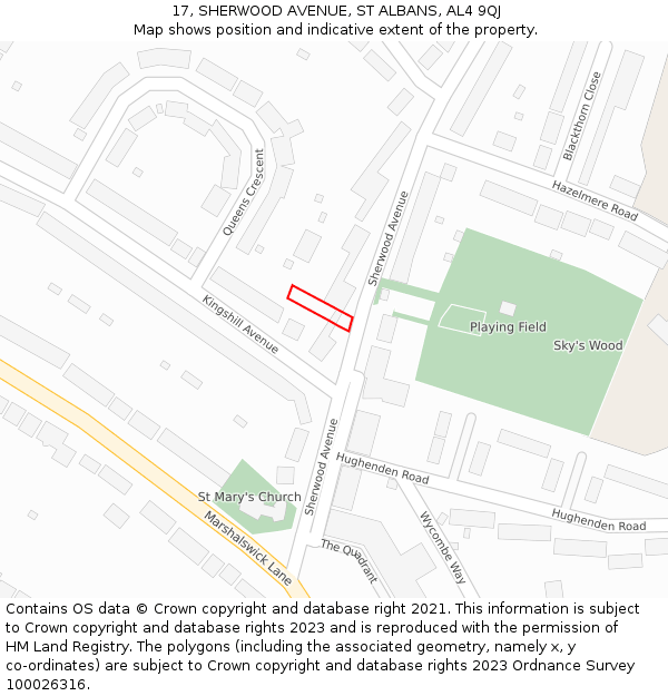 17, SHERWOOD AVENUE, ST ALBANS, AL4 9QJ: Location map and indicative extent of plot