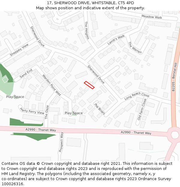 17, SHERWOOD DRIVE, WHITSTABLE, CT5 4PD: Location map and indicative extent of plot