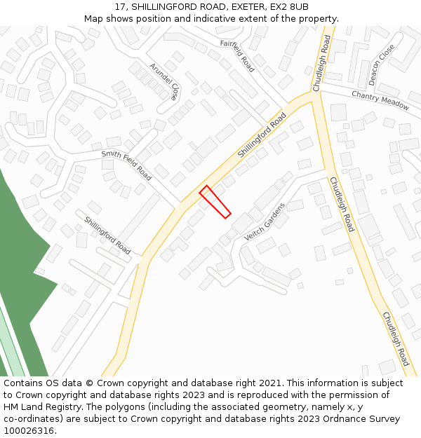 17, SHILLINGFORD ROAD, EXETER, EX2 8UB: Location map and indicative extent of plot