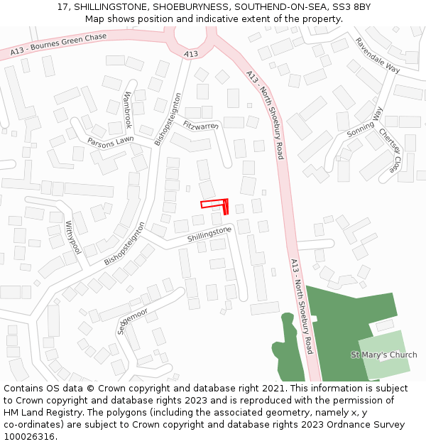 17, SHILLINGSTONE, SHOEBURYNESS, SOUTHEND-ON-SEA, SS3 8BY: Location map and indicative extent of plot