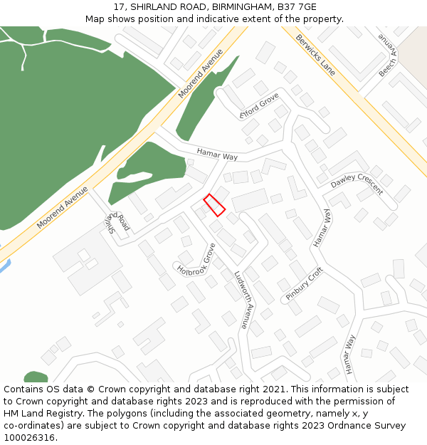 17, SHIRLAND ROAD, BIRMINGHAM, B37 7GE: Location map and indicative extent of plot