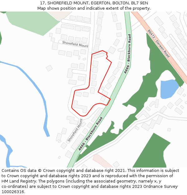 17, SHOREFIELD MOUNT, EGERTON, BOLTON, BL7 9EN: Location map and indicative extent of plot