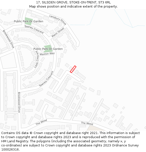17, SILSDEN GROVE, STOKE-ON-TRENT, ST3 6RL: Location map and indicative extent of plot