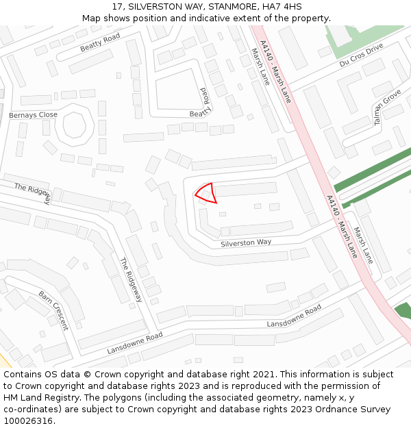 17, SILVERSTON WAY, STANMORE, HA7 4HS: Location map and indicative extent of plot
