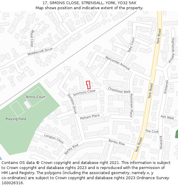 17, SIMONS CLOSE, STRENSALL, YORK, YO32 5AX: Location map and indicative extent of plot
