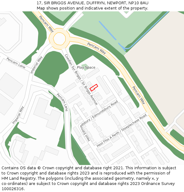 17, SIR BRIGGS AVENUE, DUFFRYN, NEWPORT, NP10 8AU: Location map and indicative extent of plot