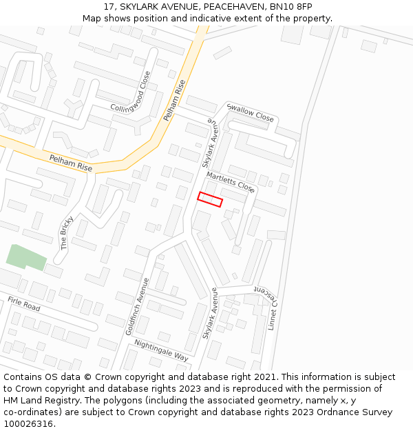 17, SKYLARK AVENUE, PEACEHAVEN, BN10 8FP: Location map and indicative extent of plot