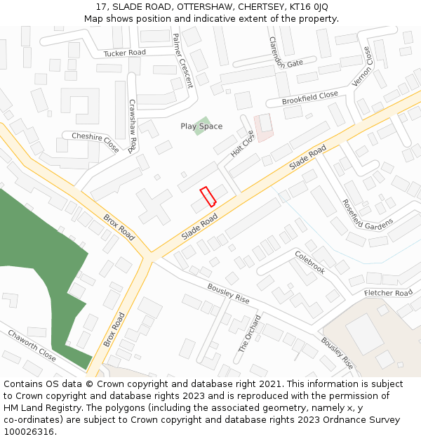 17, SLADE ROAD, OTTERSHAW, CHERTSEY, KT16 0JQ: Location map and indicative extent of plot