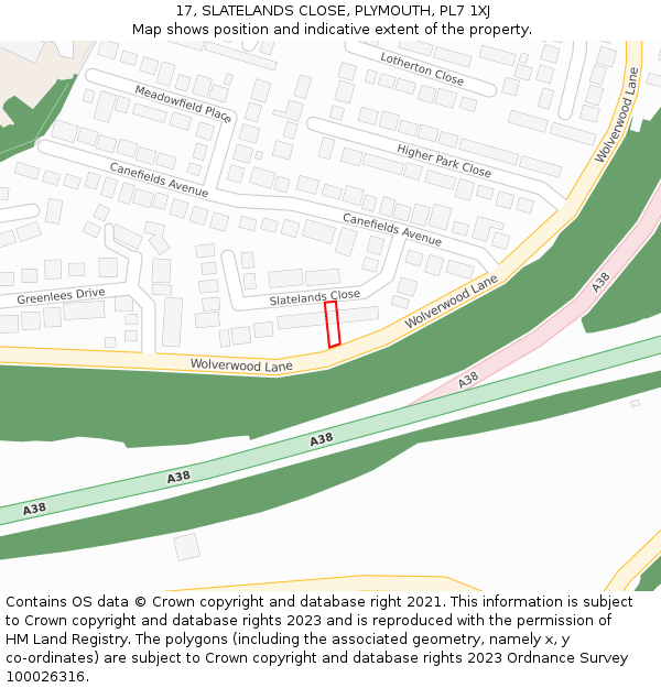 17, SLATELANDS CLOSE, PLYMOUTH, PL7 1XJ: Location map and indicative extent of plot