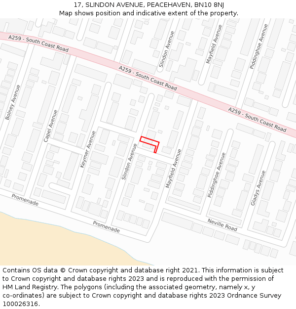 17, SLINDON AVENUE, PEACEHAVEN, BN10 8NJ: Location map and indicative extent of plot