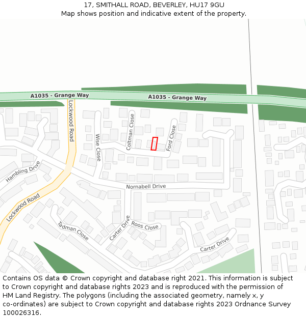 17, SMITHALL ROAD, BEVERLEY, HU17 9GU: Location map and indicative extent of plot