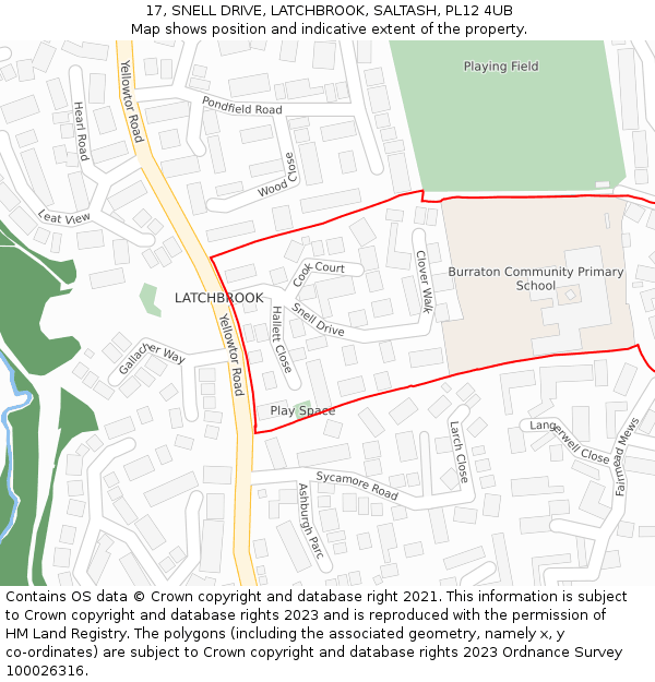 17, SNELL DRIVE, LATCHBROOK, SALTASH, PL12 4UB: Location map and indicative extent of plot