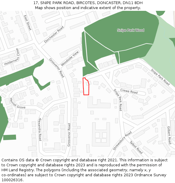 17, SNIPE PARK ROAD, BIRCOTES, DONCASTER, DN11 8DH: Location map and indicative extent of plot