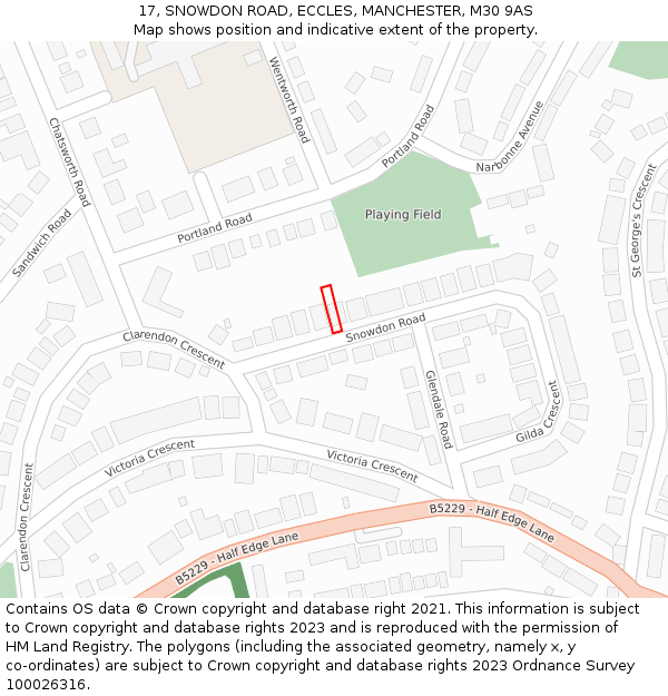 17, SNOWDON ROAD, ECCLES, MANCHESTER, M30 9AS: Location map and indicative extent of plot