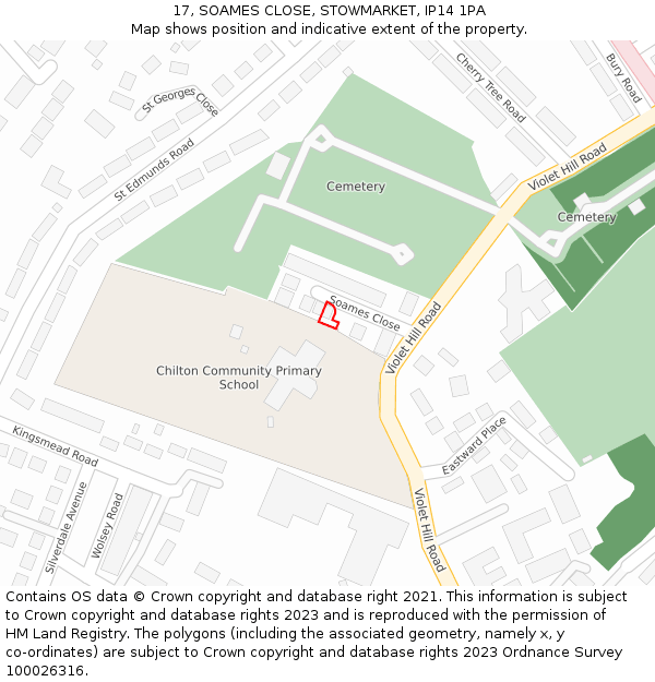 17, SOAMES CLOSE, STOWMARKET, IP14 1PA: Location map and indicative extent of plot