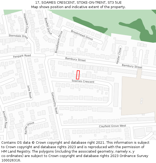 17, SOAMES CRESCENT, STOKE-ON-TRENT, ST3 5UE: Location map and indicative extent of plot