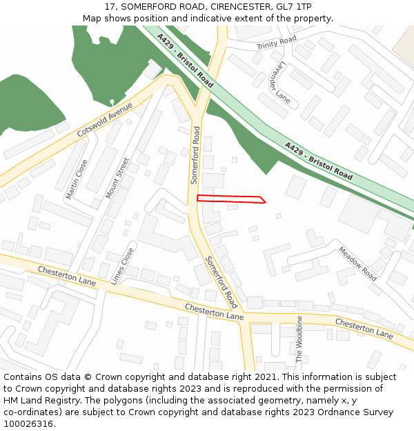 17, SOMERFORD ROAD, CIRENCESTER, GL7 1TP: Location map and indicative extent of plot