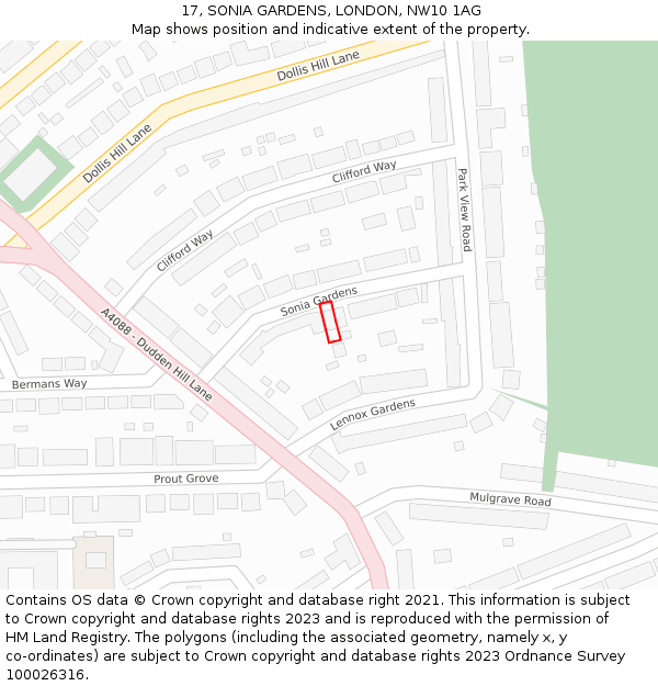 17, SONIA GARDENS, LONDON, NW10 1AG: Location map and indicative extent of plot