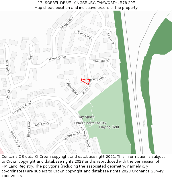 17, SORREL DRIVE, KINGSBURY, TAMWORTH, B78 2PE: Location map and indicative extent of plot