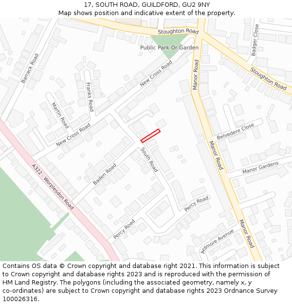 17, SOUTH ROAD, GUILDFORD, GU2 9NY: Location map and indicative extent of plot