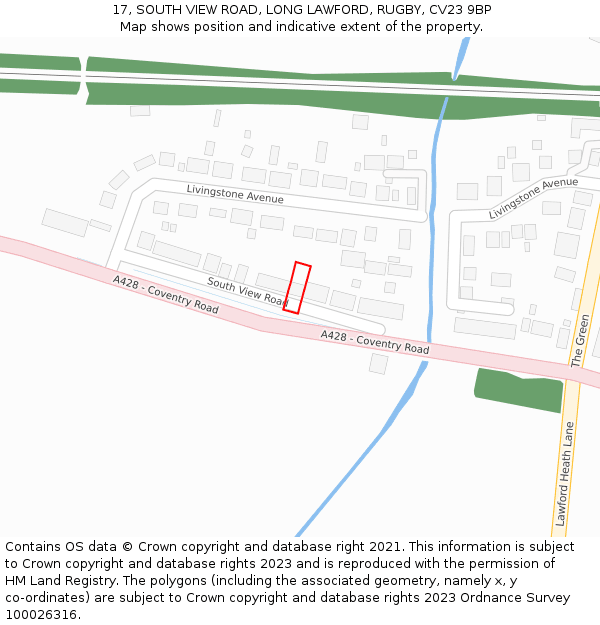 17, SOUTH VIEW ROAD, LONG LAWFORD, RUGBY, CV23 9BP: Location map and indicative extent of plot