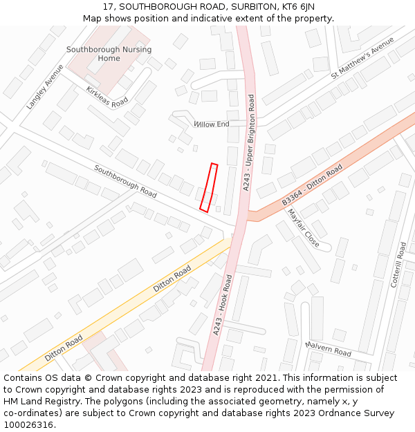 17, SOUTHBOROUGH ROAD, SURBITON, KT6 6JN: Location map and indicative extent of plot