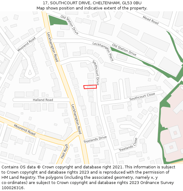 17, SOUTHCOURT DRIVE, CHELTENHAM, GL53 0BU: Location map and indicative extent of plot