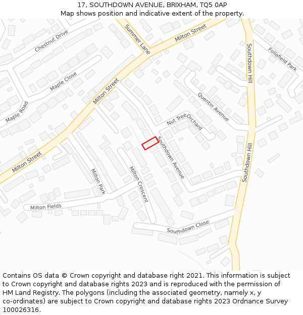 17, SOUTHDOWN AVENUE, BRIXHAM, TQ5 0AP: Location map and indicative extent of plot