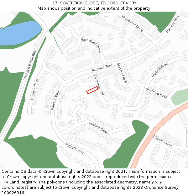 17, SOVEREIGN CLOSE, TELFORD, TF4 3RY: Location map and indicative extent of plot